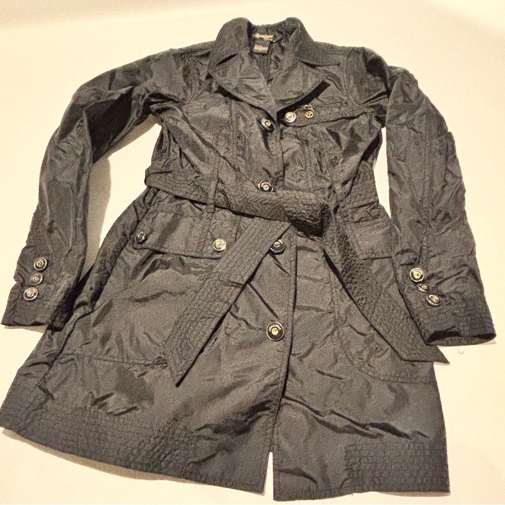 Joujou Woman’s Black Trench Coat With Belt Water Resistant Lightweight  size S